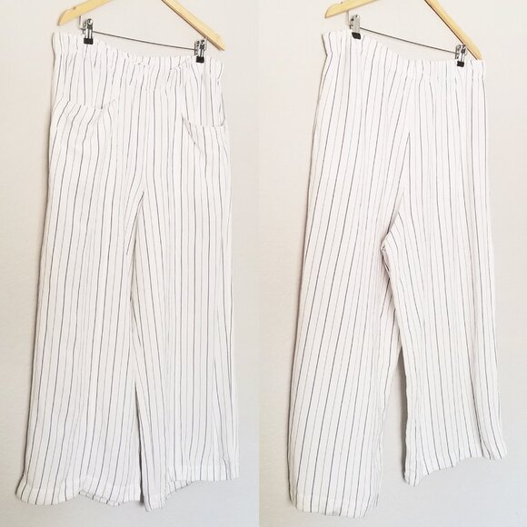 Madewell Linen-Blend Pull-On High-Rise Wide-Leg Pants White Navy Stripe XXL $88 - Picture 5 of 16